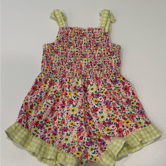 Wonder Nation Floral Romper with Green Gingham Trim - Picture 2 of 4